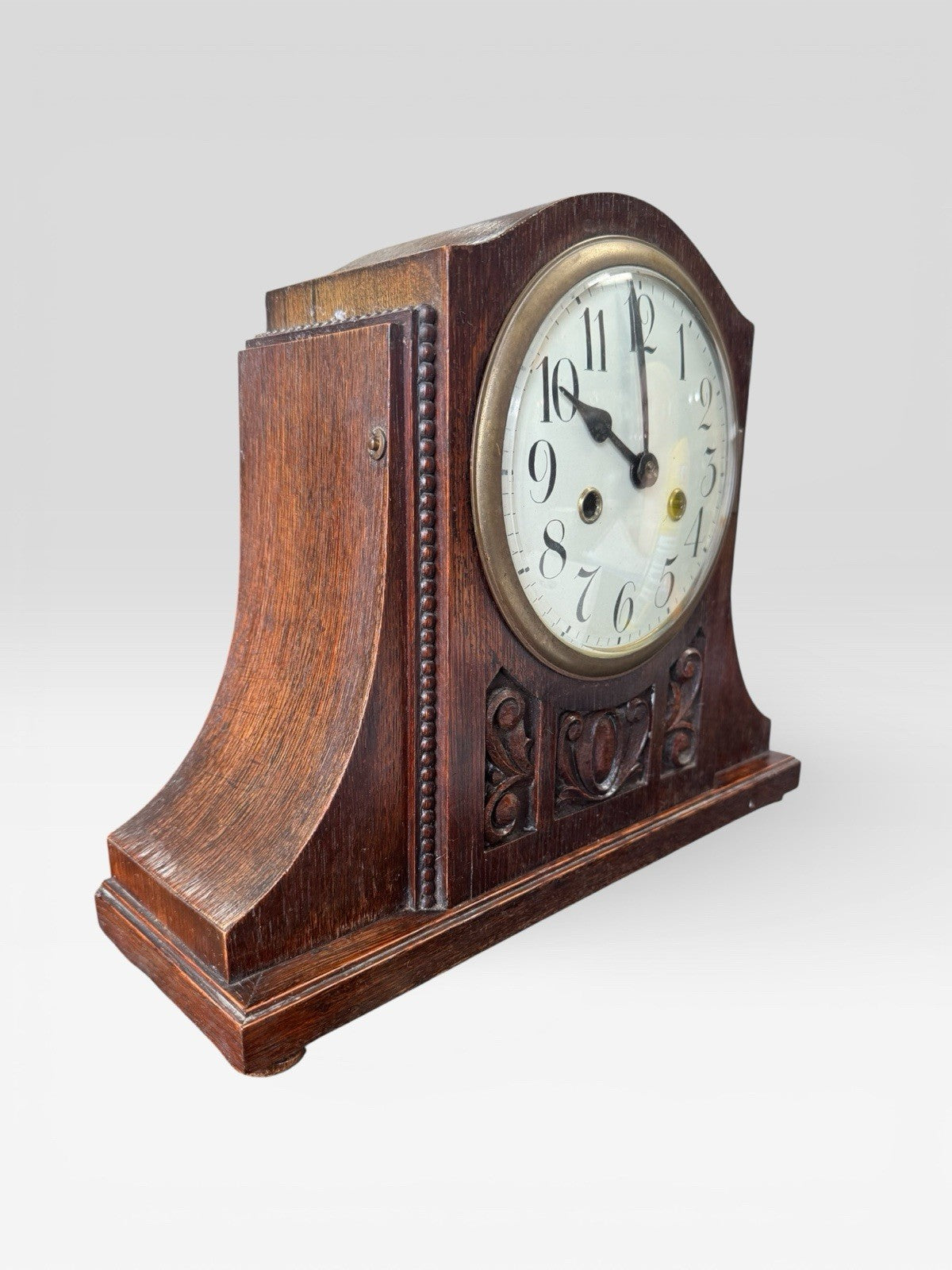 Antique Art Deco Oak Mantel Clock Mechanical Vintage 1920s 1930s