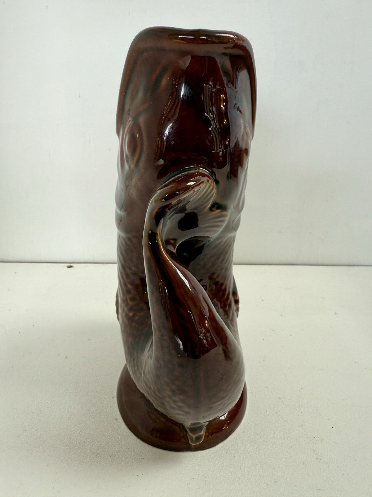 Fabulous Dartmouth Vintage Pottery Devon Brown Gluggle Jug Fish Pitcher Vase.