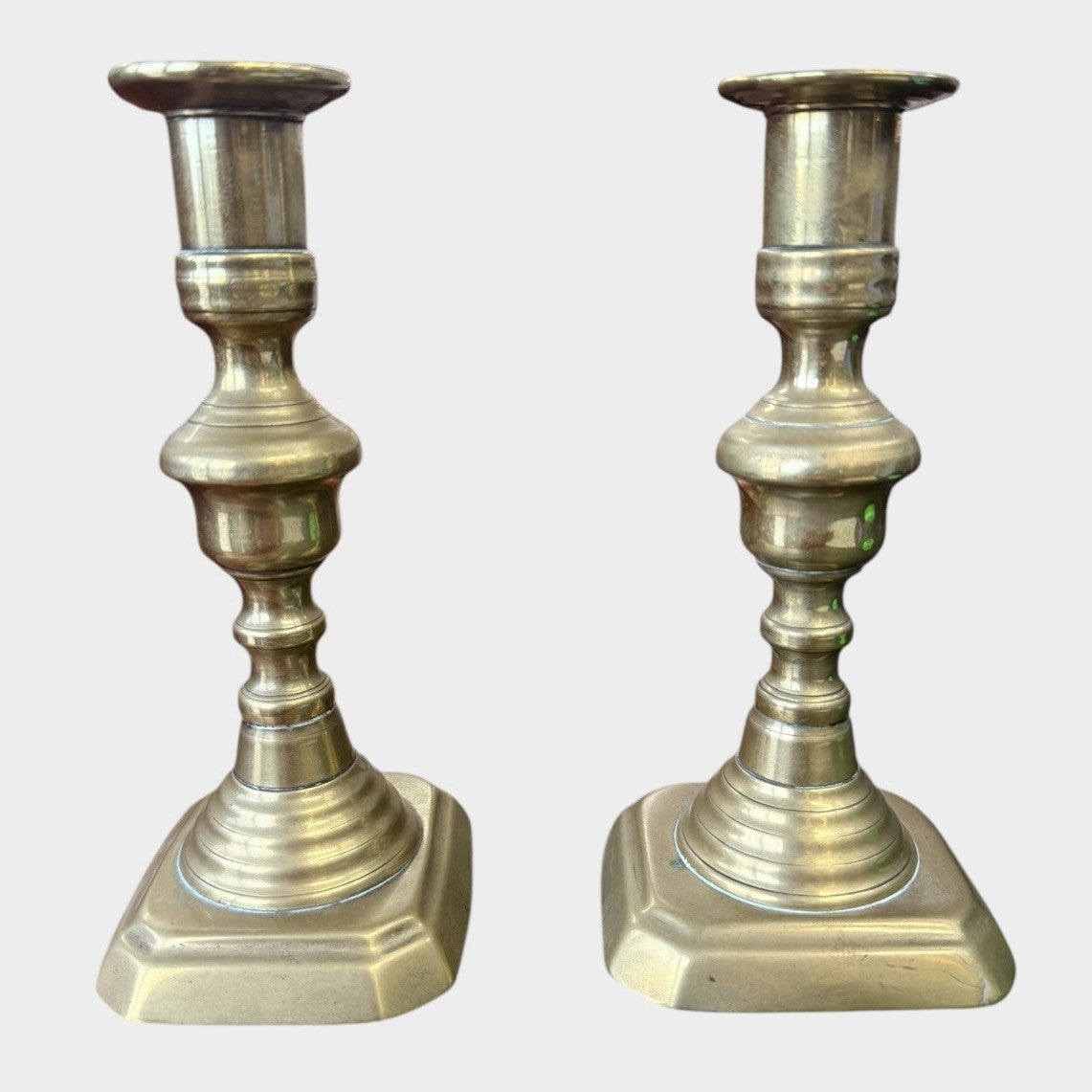 Pair Antique Victorian Brass Candlesticks 19th Century Original