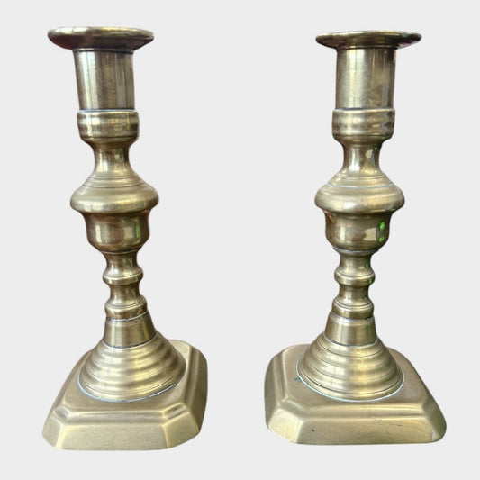 Pair Antique Victorian Brass Candlesticks 19th Century Original