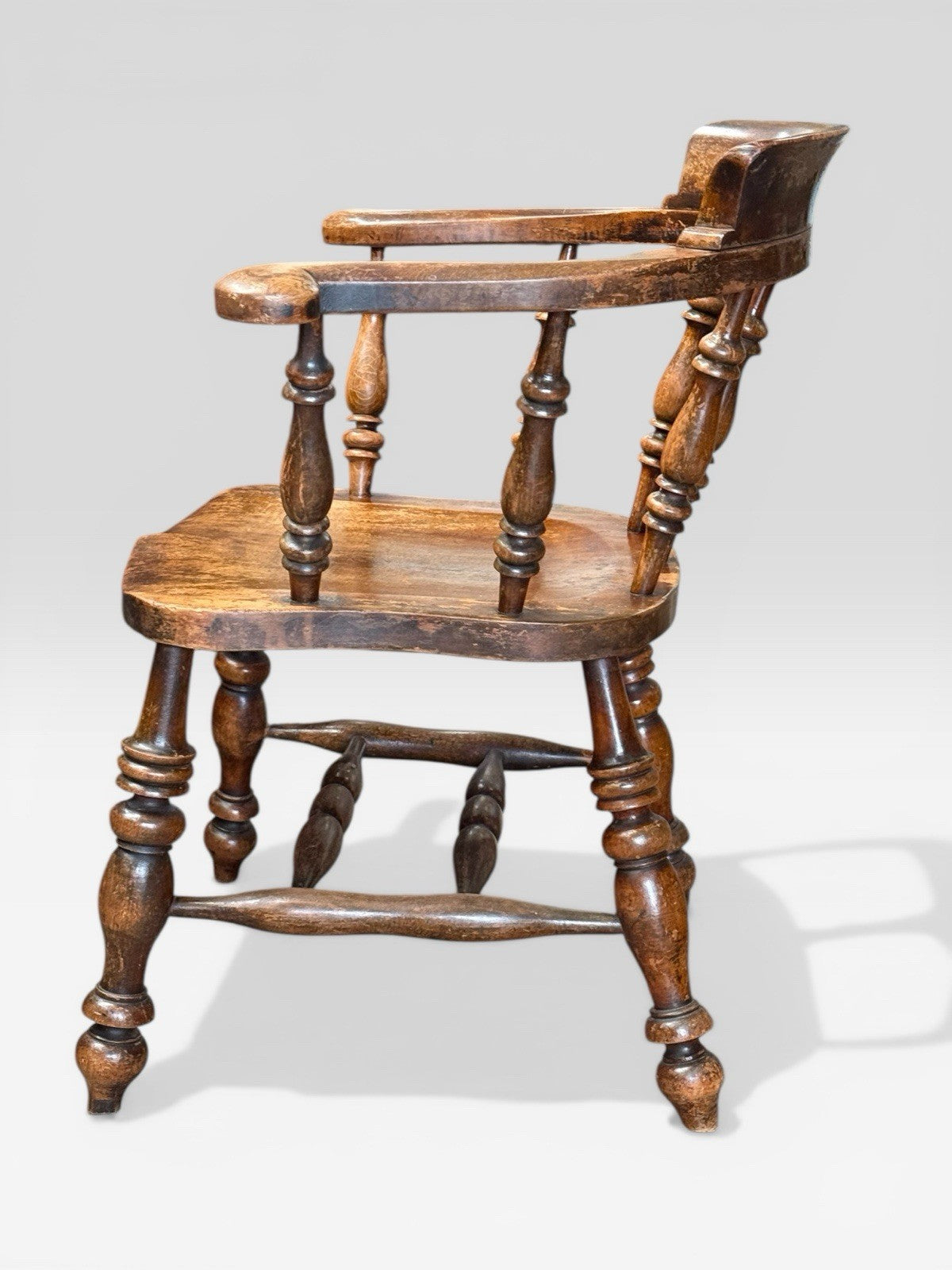 Antique Victorian Oak Captain’s Chair Desk Armchair Carver Seat Vintage