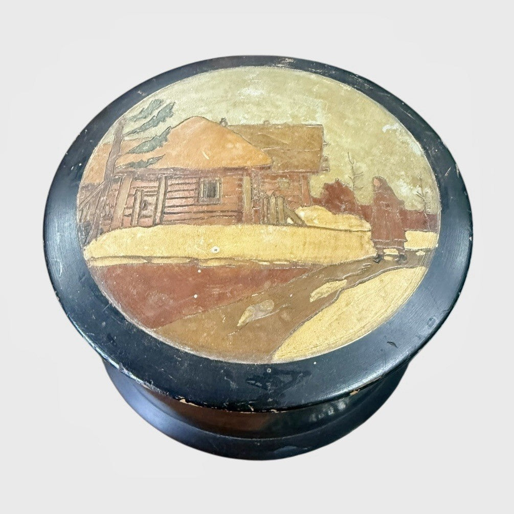 Antique Russian Kustar Folk Art Tobacco Box Hand Carved Collectible