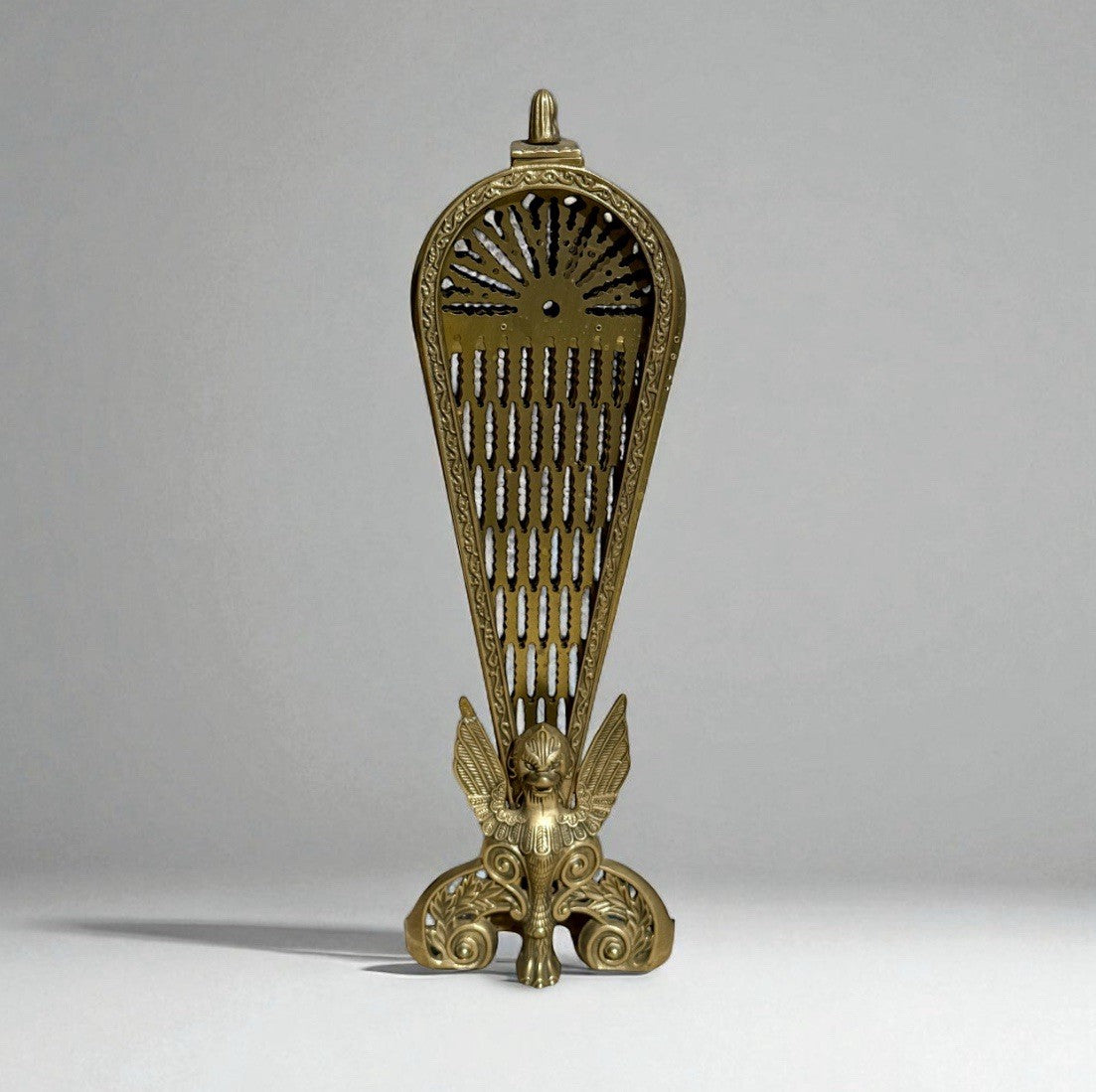 Vintage brass peacock fan fire screen 