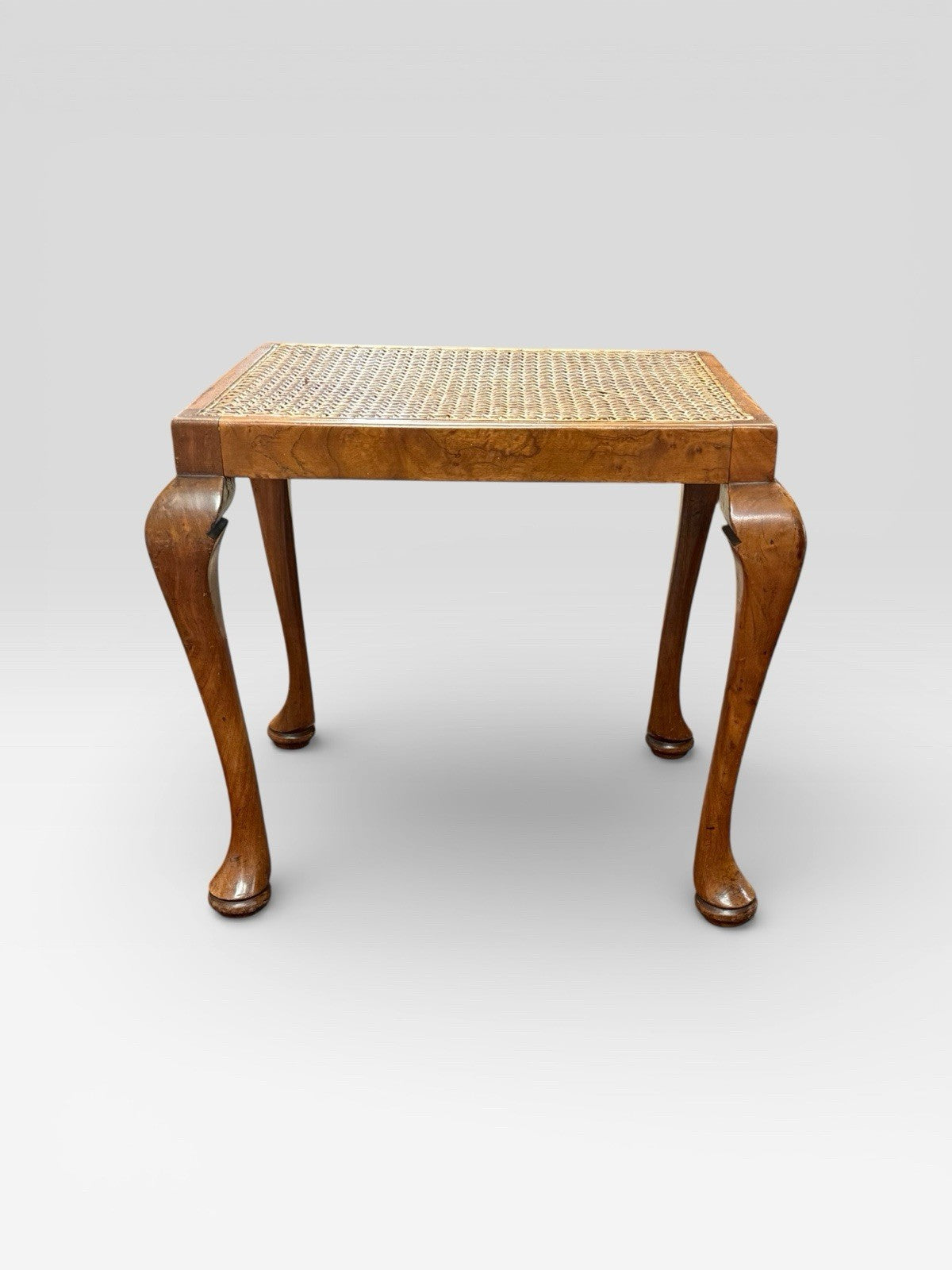 Antique Walnut Framed Cane Stool Footstool Seat