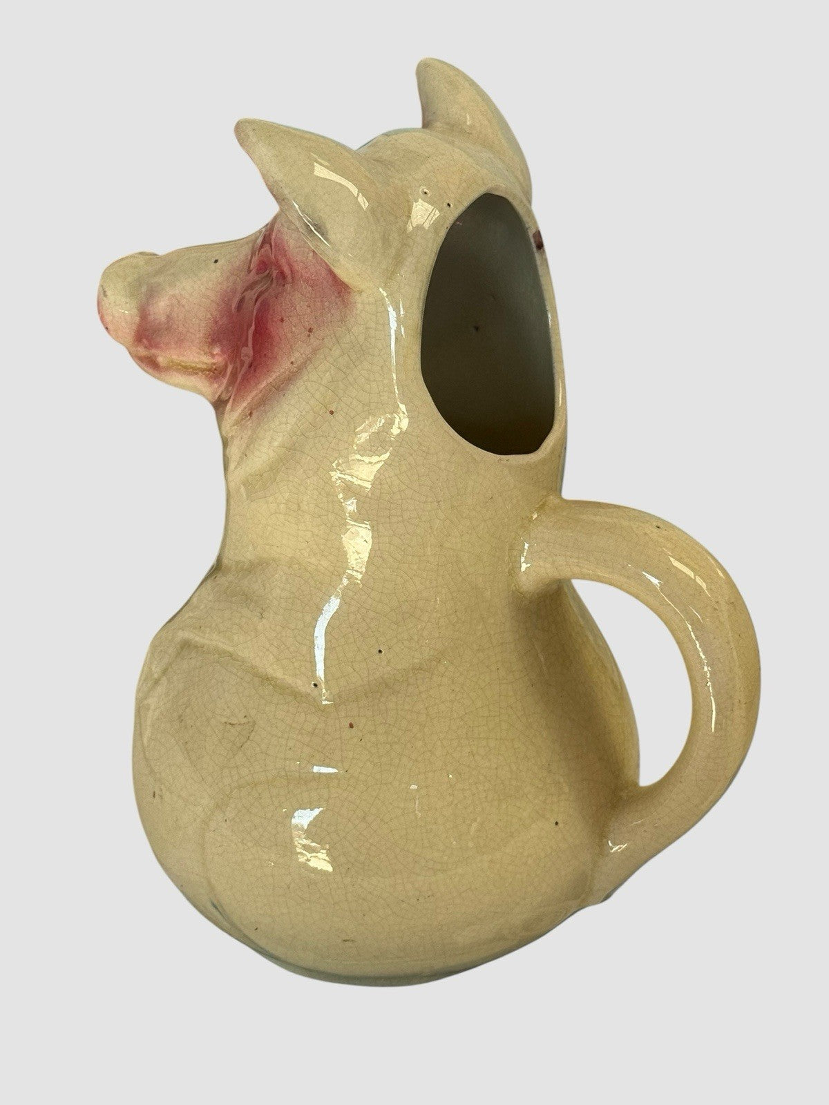 Antique Majolica Glazed Ceramic Pig Jug Pitcher Creamware Style Rustic