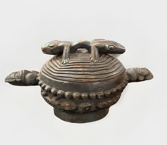 Mid-Century Carved Wooden Medicine Ceremony Box Cameroon African Ar