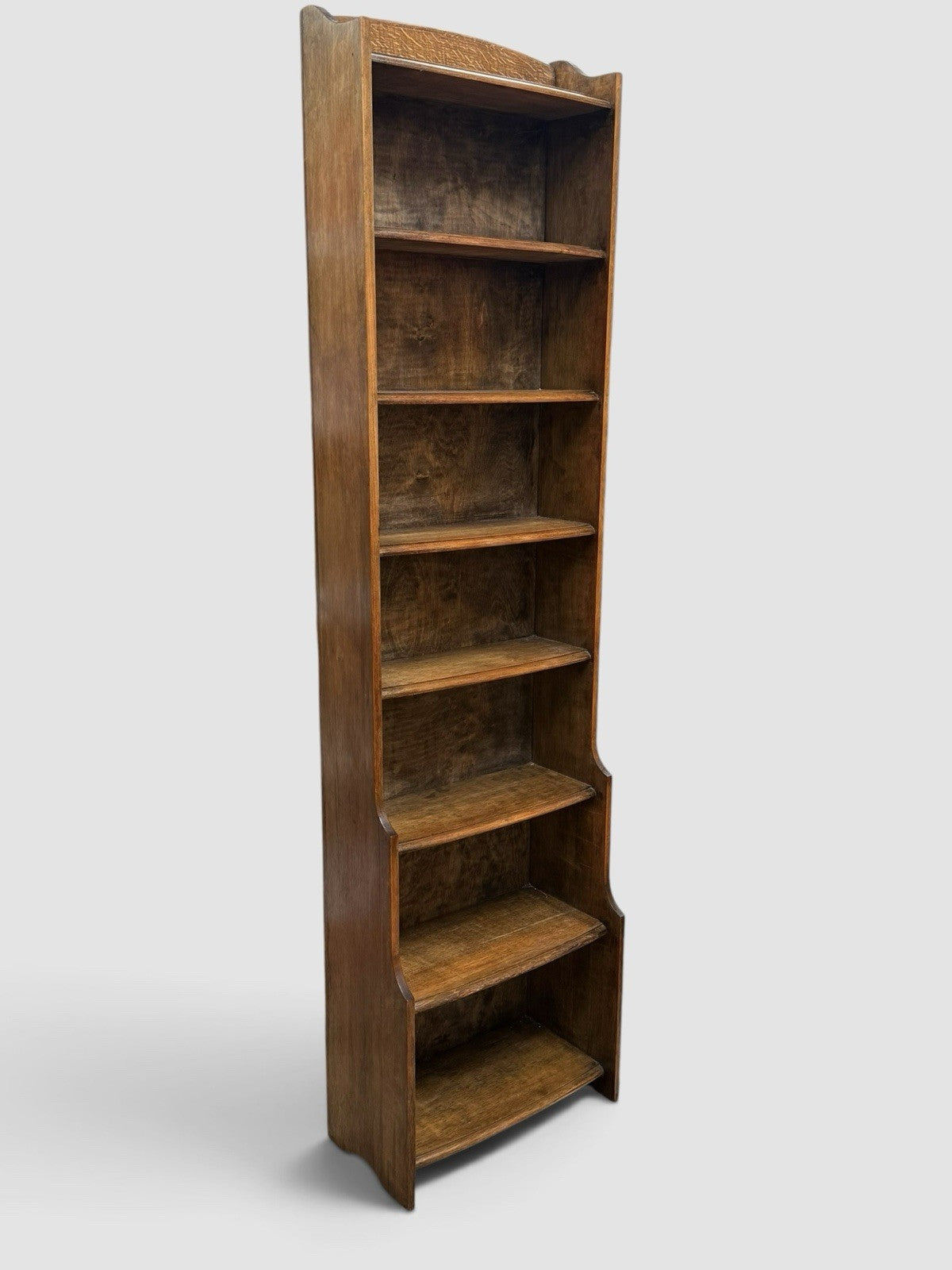 Antique Art Deco Waterfall Bookcase Vintage Oak 1910s Open Shelving