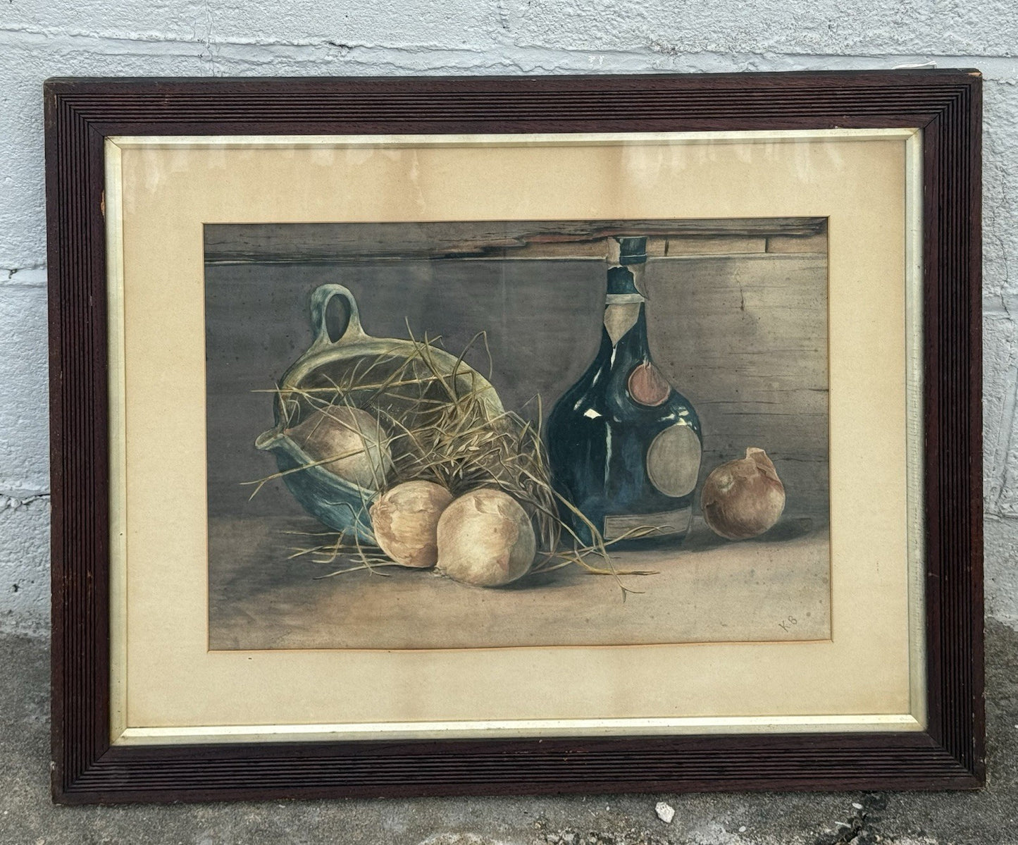 Antique French Still Life Watercolor Signed 
