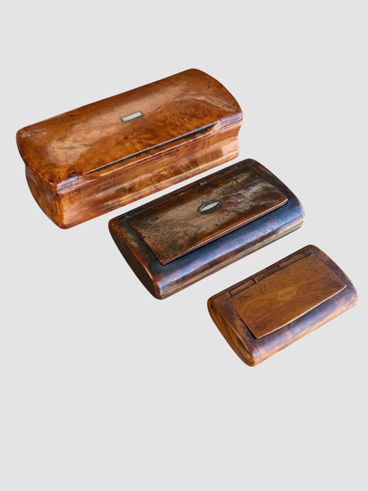Antique Treen Snuff Boxes Collection 19th Century Wooden Tobacco Boxes