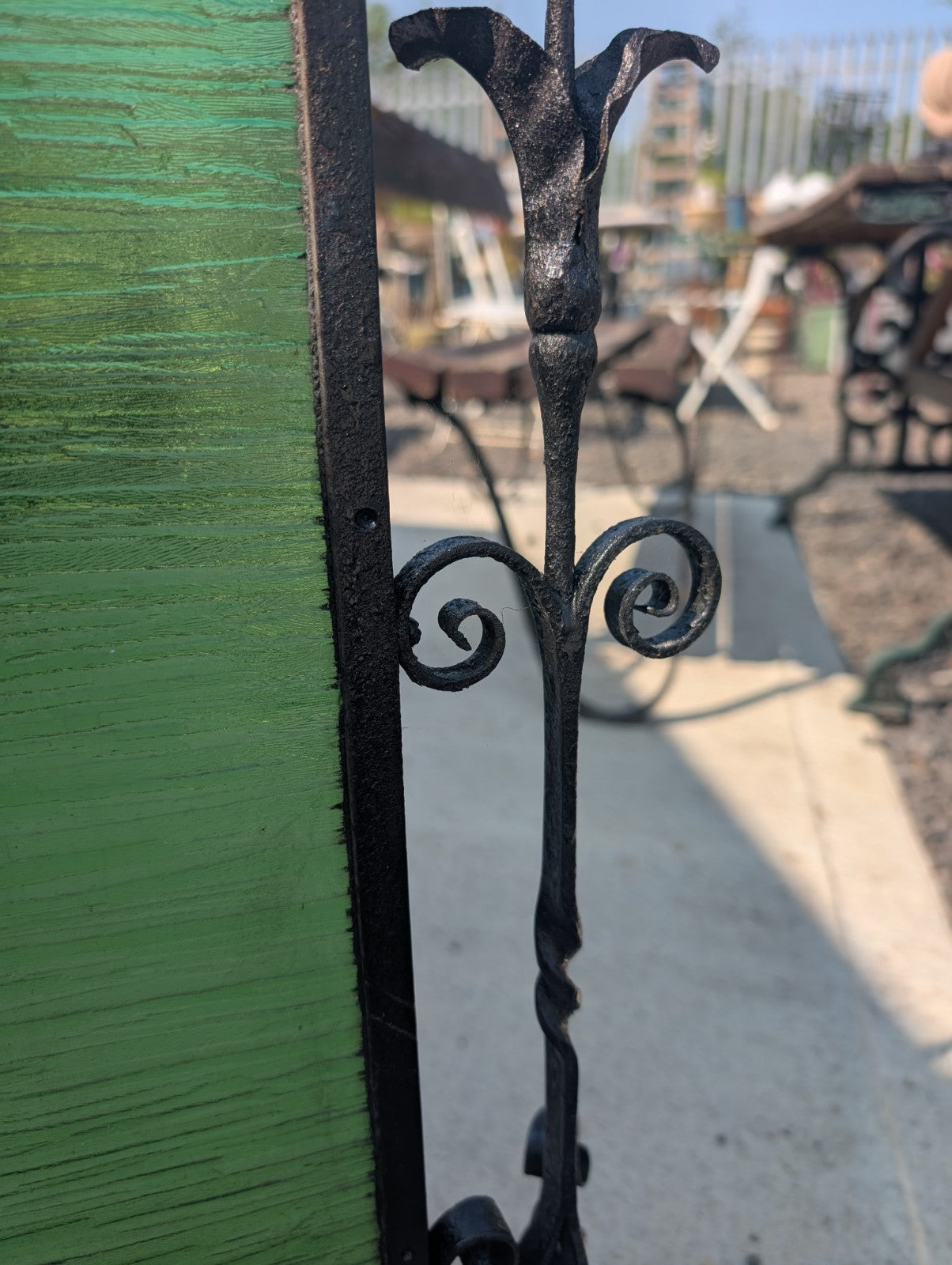 Arts and Crafts Green Glass In Wrought Iron Fire Screen