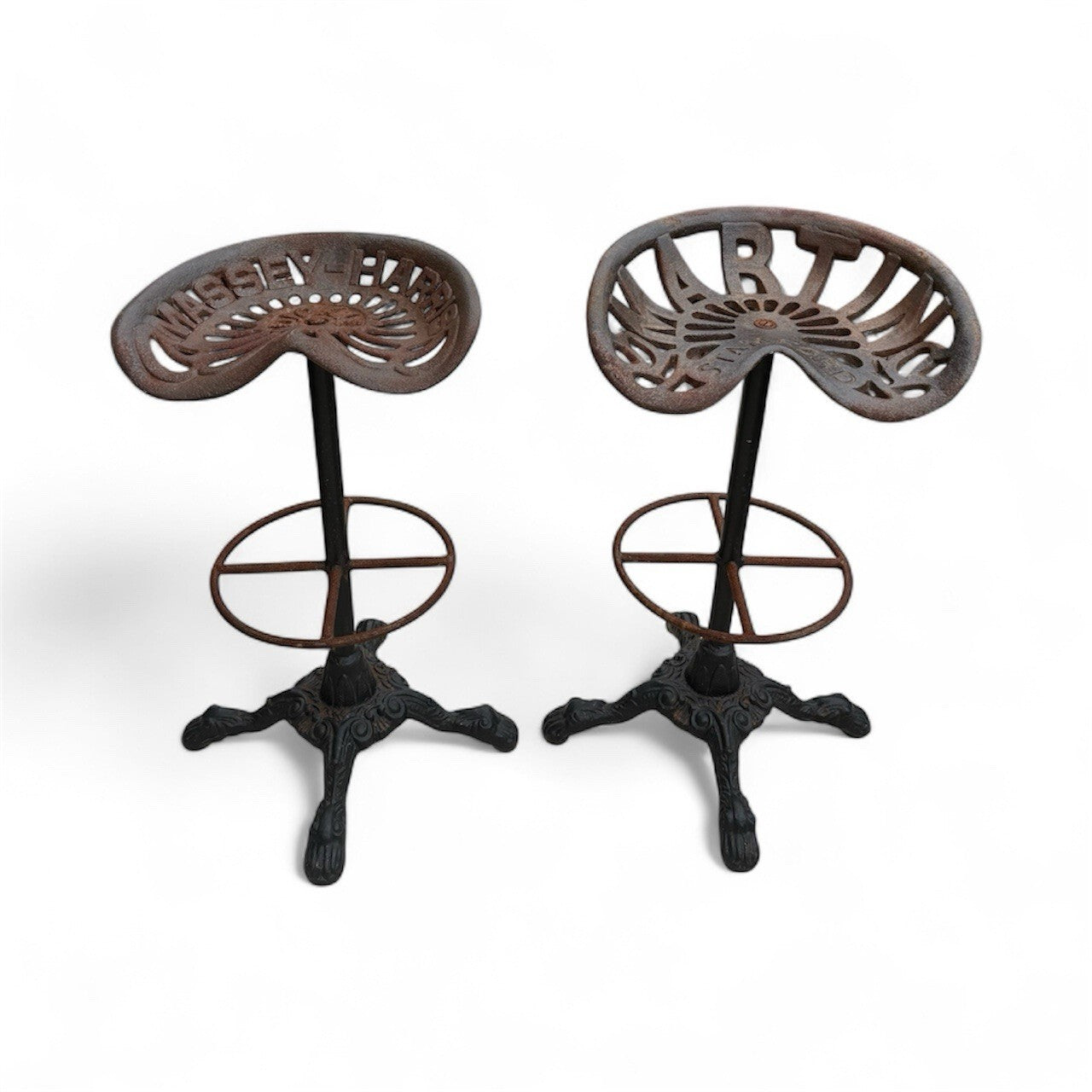 Pair Of Vintage Cast Iron Tractor Seat Stools