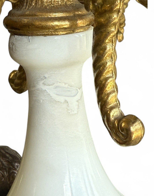 Vintage  Large Cast Bronze ,Marble Pair Of Italian Brevettato Candelabras