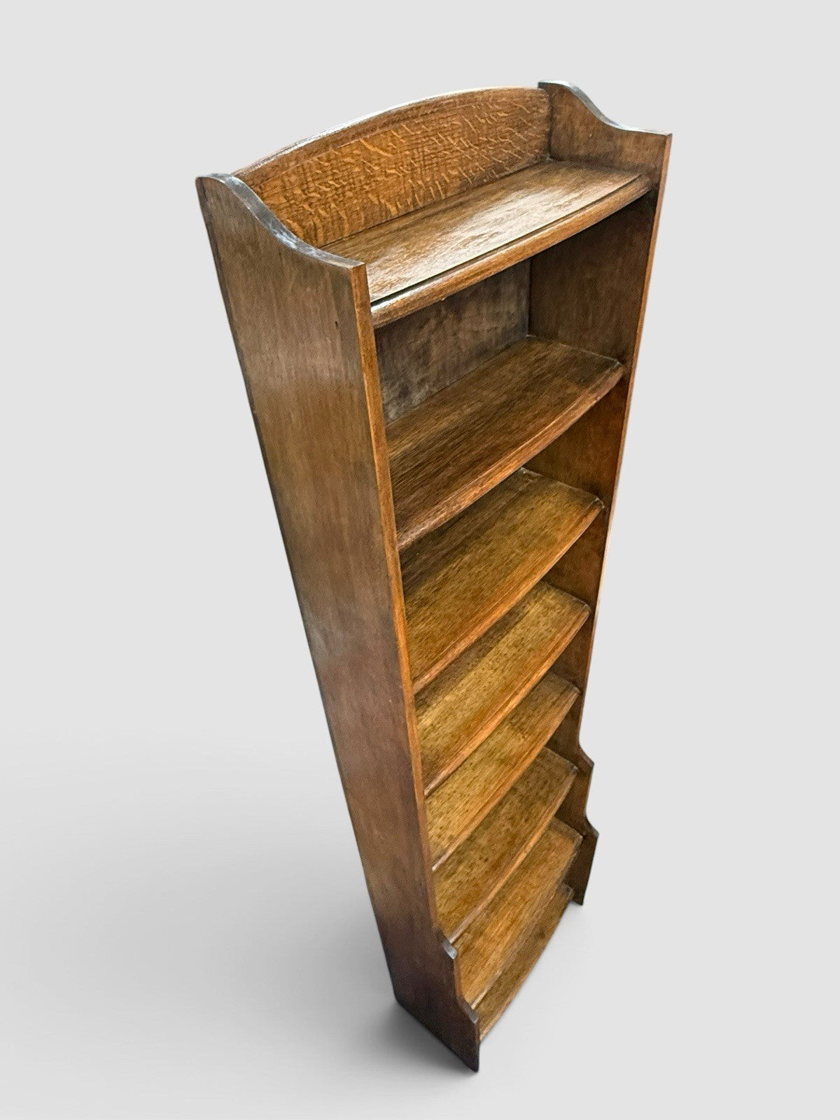 Antique Art Deco Waterfall Bookcase Vintage Oak 1910s Open Shelving