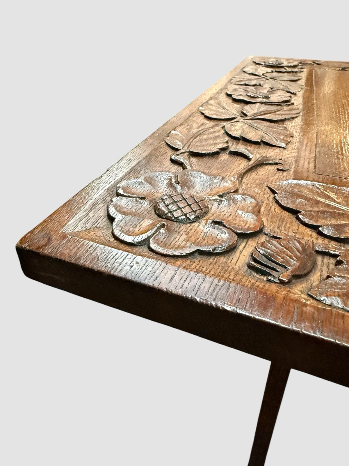 Antique English Carved Oak Swivel Top Drop Leaf Table
