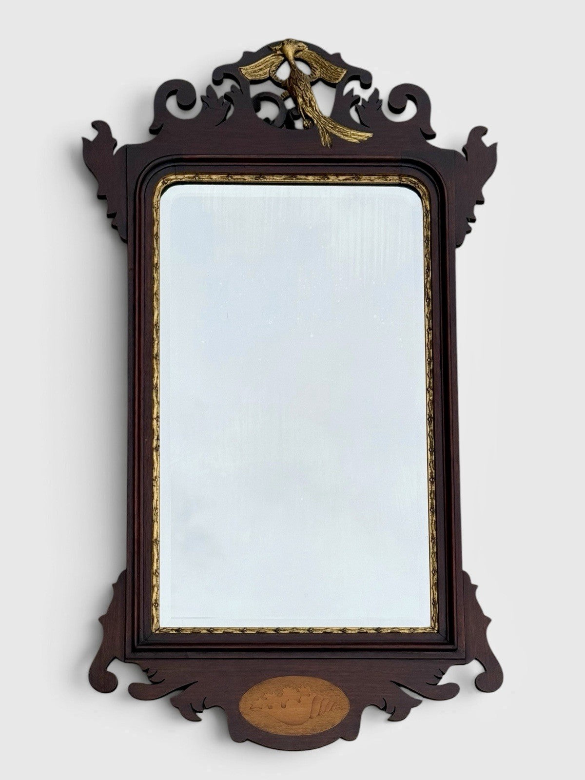 Antique Georgian Style Mahogany Wall Mirror Ho Ho Bird Carved Frame c1890