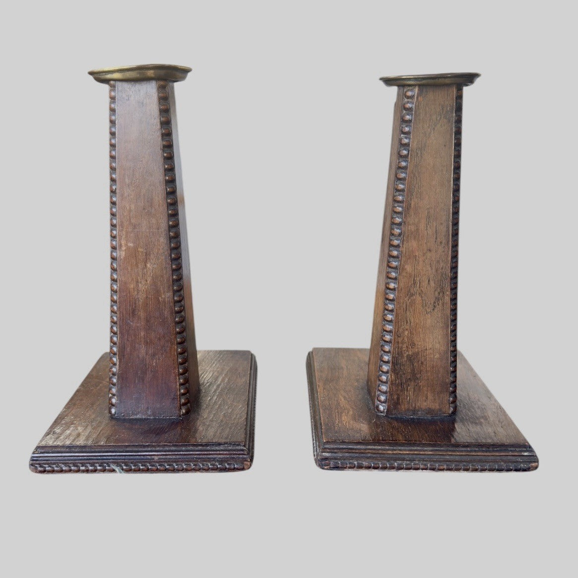Pair Antique Arts and Crafts Wooden Candlesticks Candle Holders