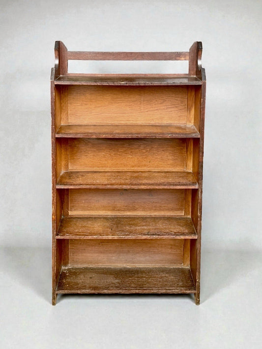 Antique Oak Arts and Crafts Bookcase Vintage Open Shelves Solid Wood Storage
