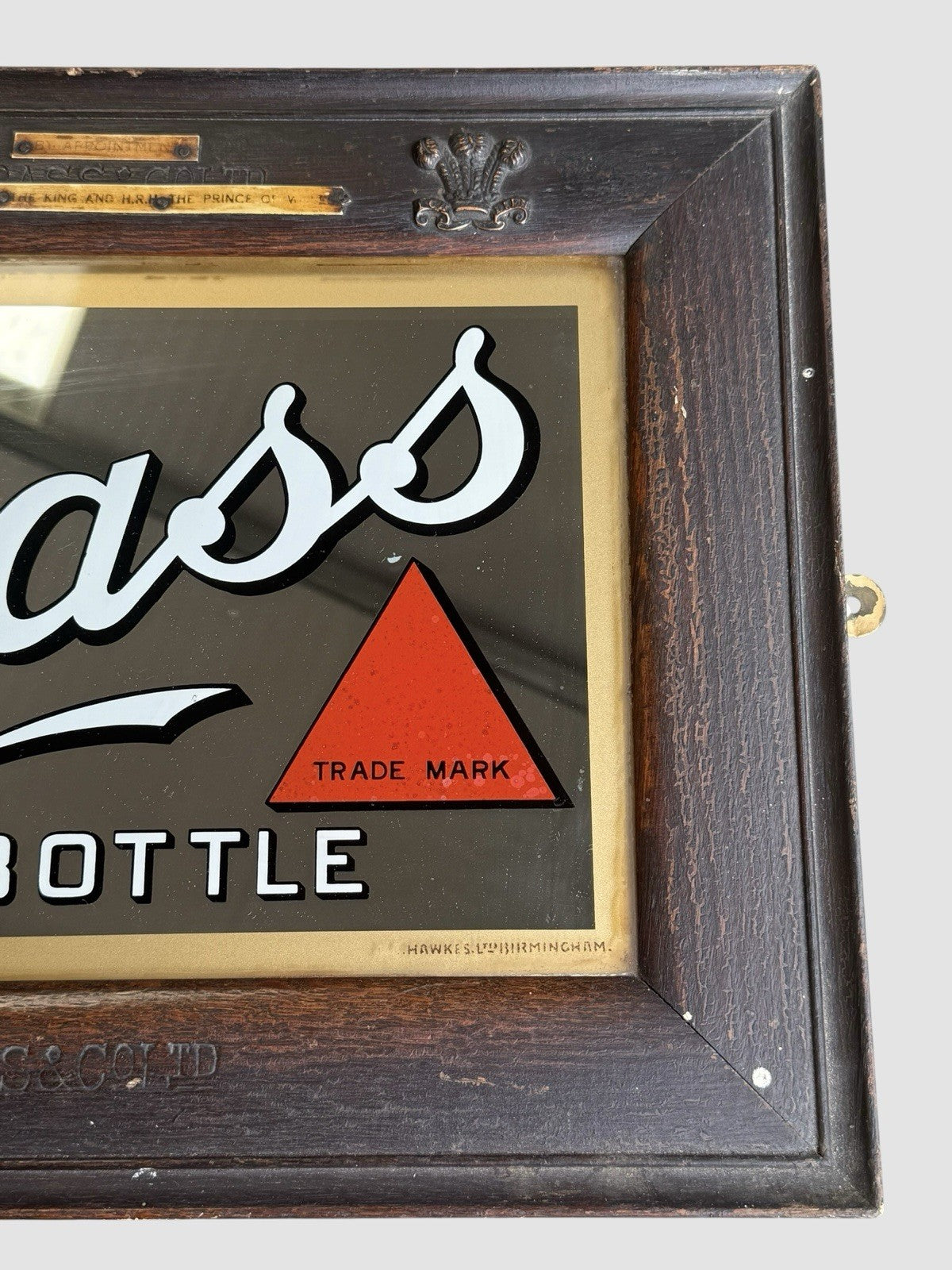 Antique Bass & Co Bass In Bottle Pub Advertising Mirror Sign Oak Frame