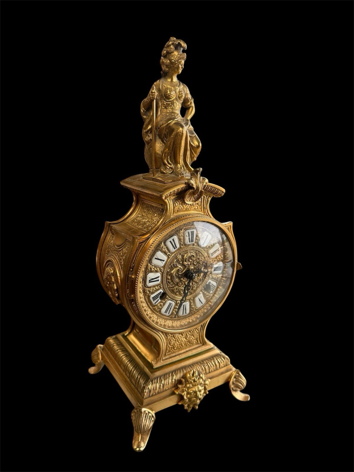 Antique Napoleon III Style Bronze Chiming Mantel Clock