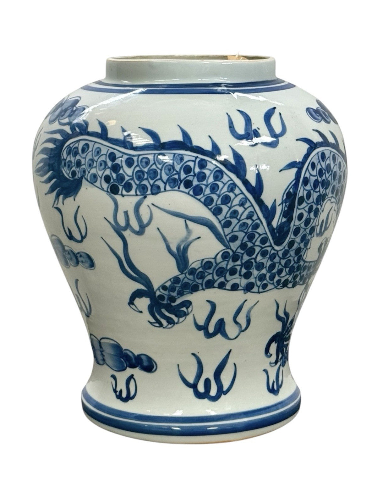 Vintage Chinese Blue And White Porcelain Dragon Vase