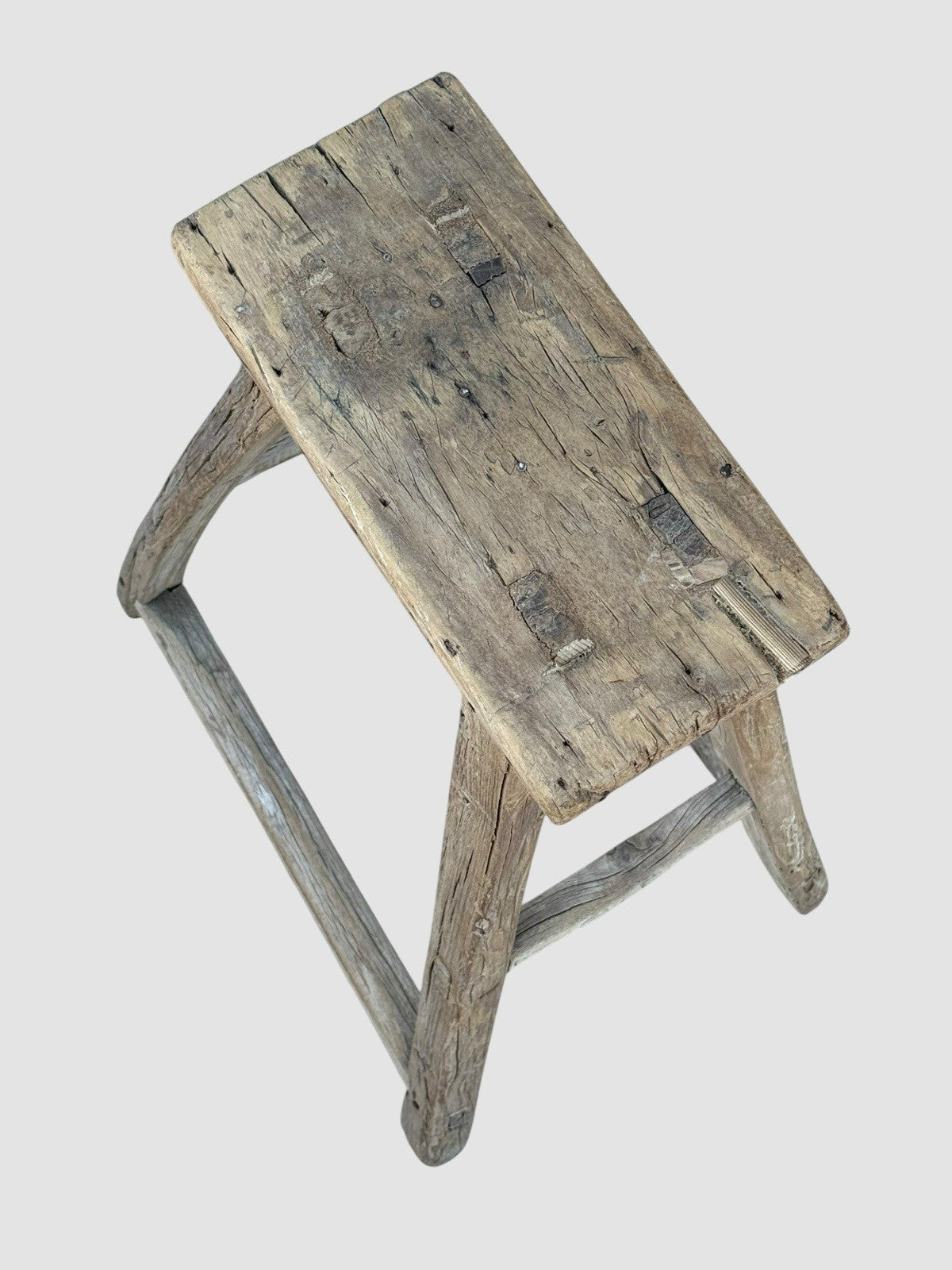 Antique Elm Rustic Wooden Stool Farmhouse Primitive Milking Seat Vintage