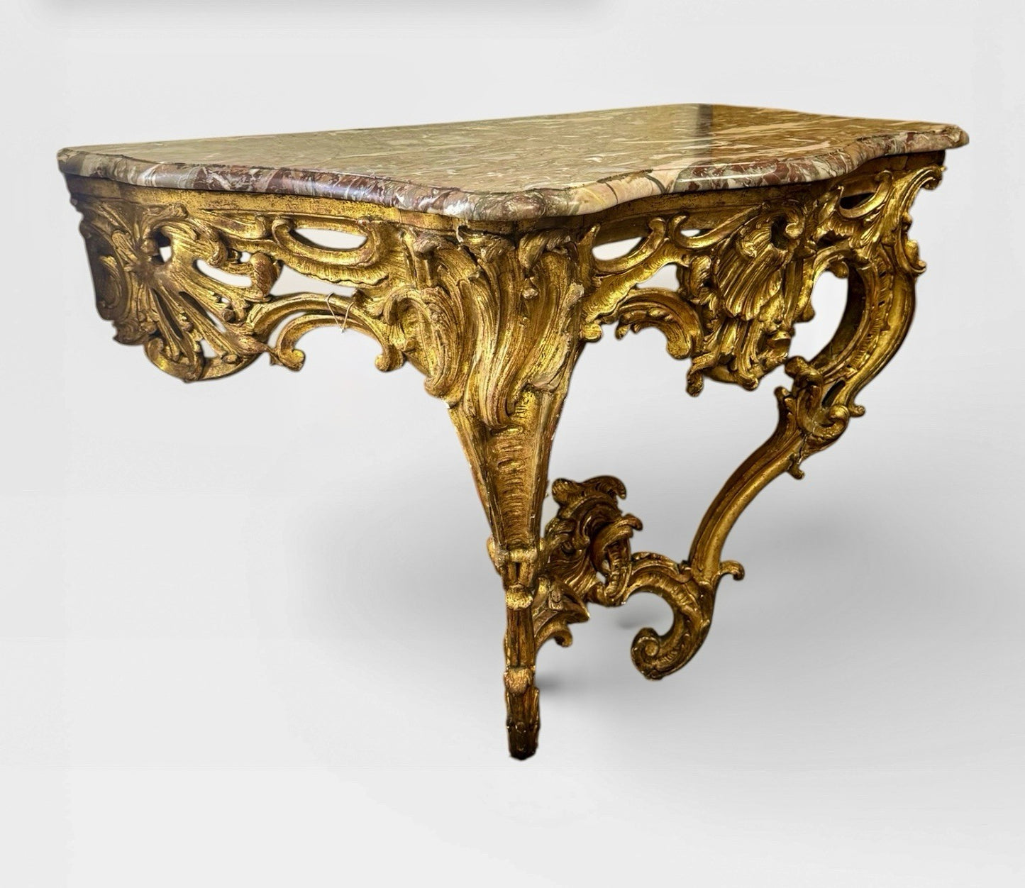 Antique Louis XV Carved Gilt Wood Console Table Rococo Style