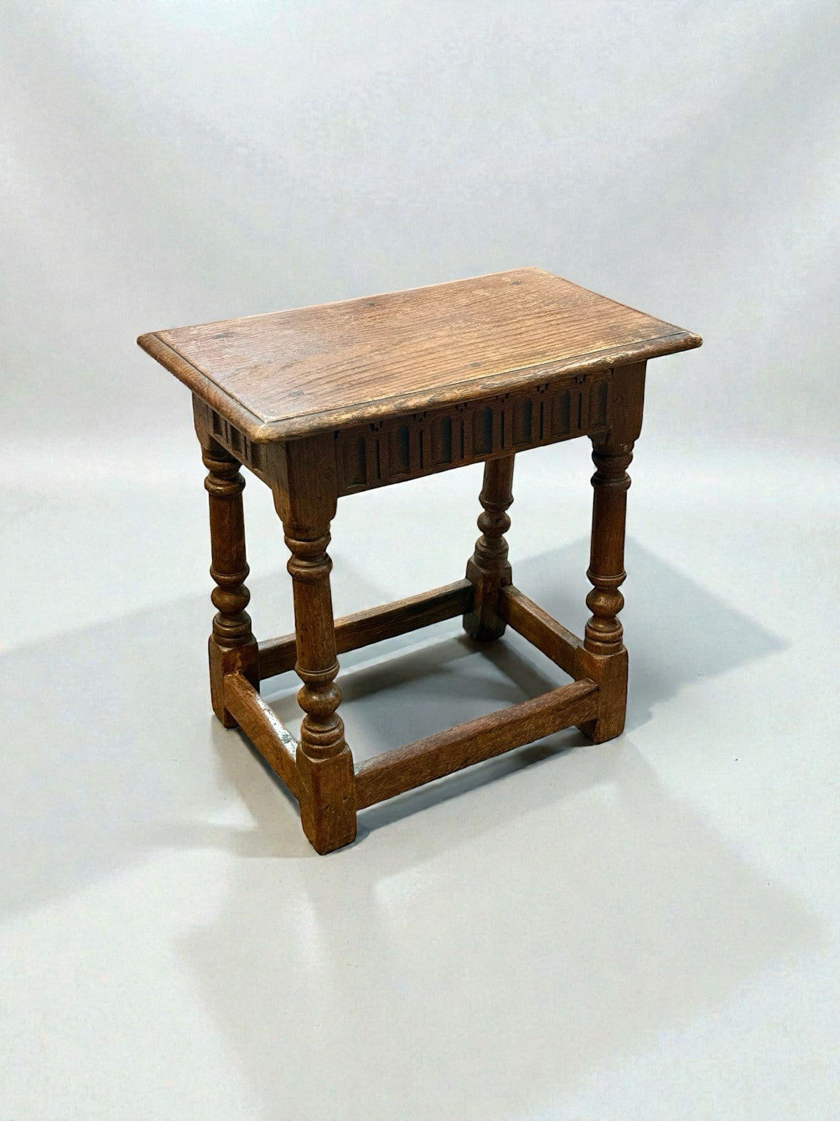 Antique English Oak Joint Stool 19th Century With Turned Legs