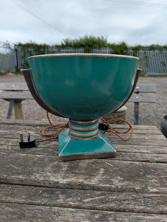 Art Deco Ceramic Crackled Glazed Green Urn Style Lamp Lumivase Lamp