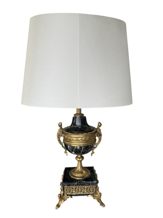 Vintage Neoclassical Black Marble Table Lamp