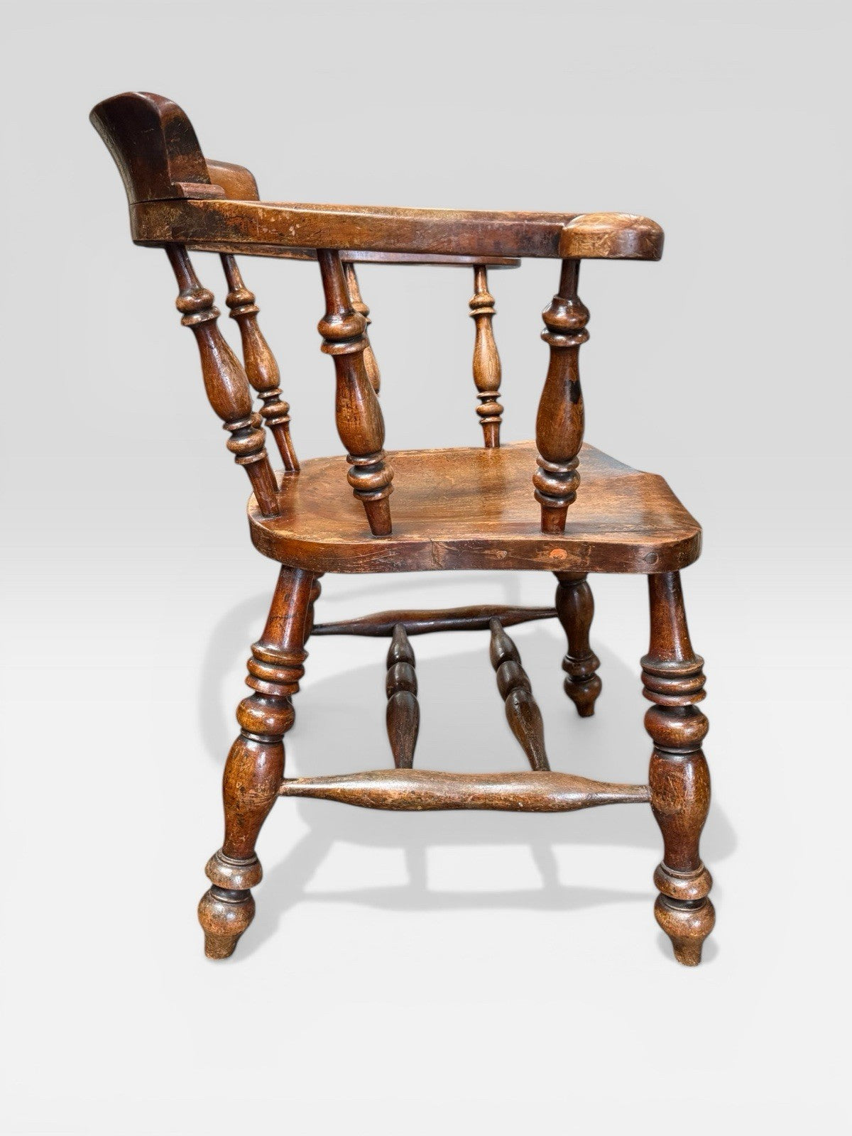 Antique Victorian Oak Captain’s Chair Desk Armchair Carver Seat Vintage
