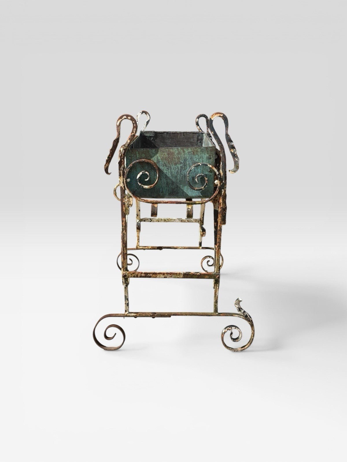 Antique French Wrought Iron Planter Garden Urn Decorative Patio Vintage