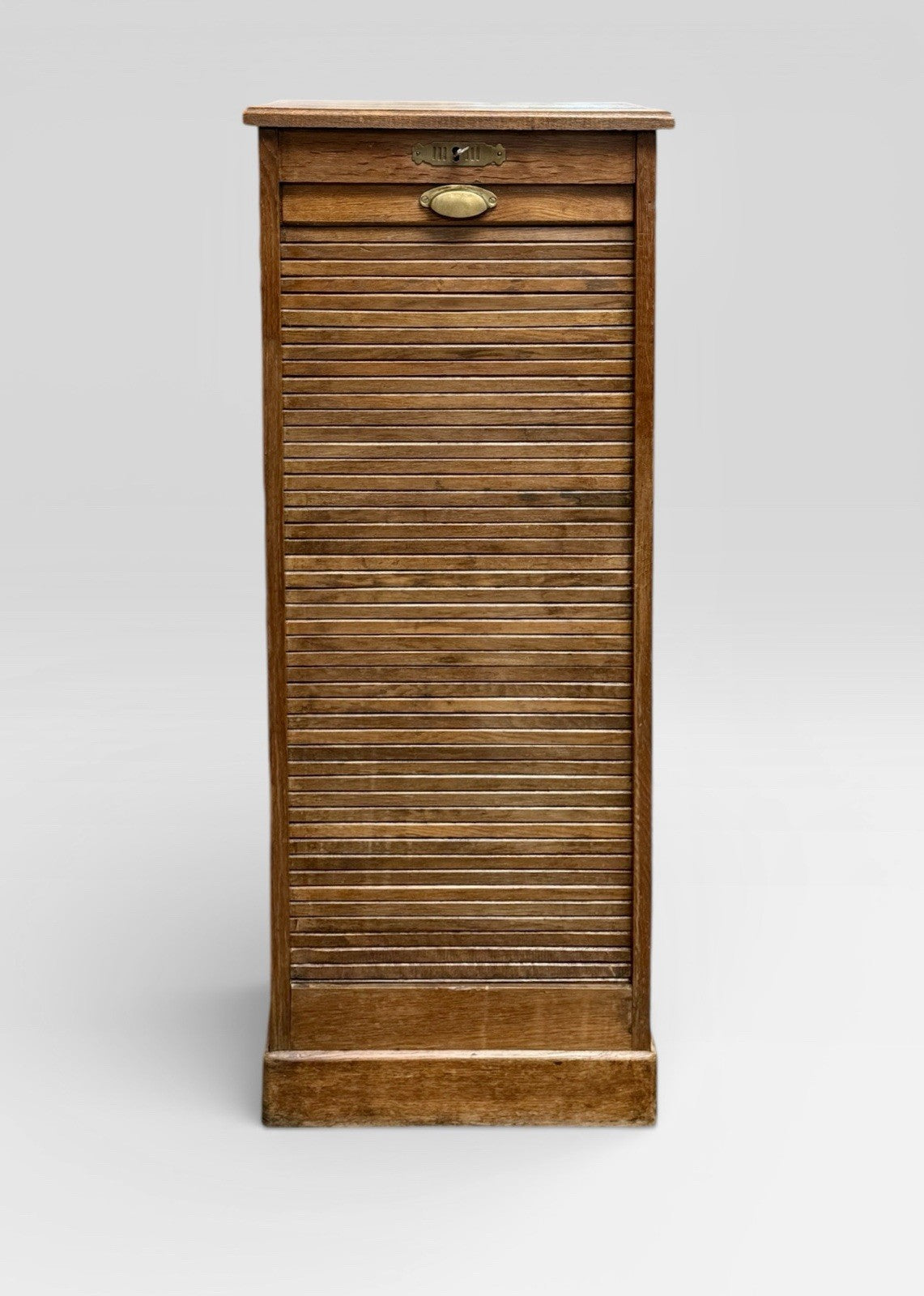 Vintage Oak Tambour Filing Cabinet Roll Top Office Storage