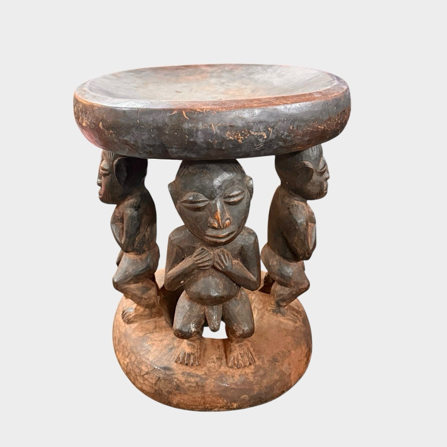 Mid-Century African Luba Tribe Stool Congo Tribal Art Wooden Carving