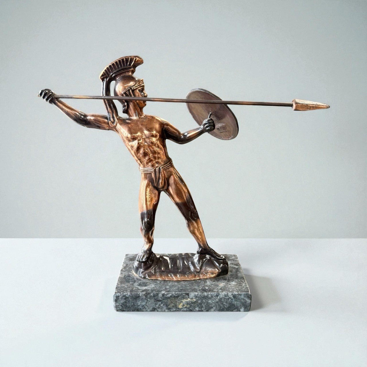 Large Vintage Antique Bronzed Copper Statue Greek God Achilles marble base