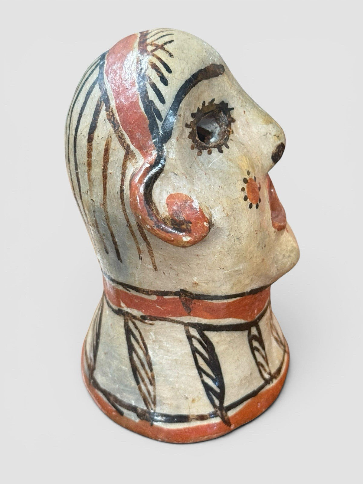 Vintage Peruvian Clay Head Sculpture Pottery Bust Folk Art Tribal Figure