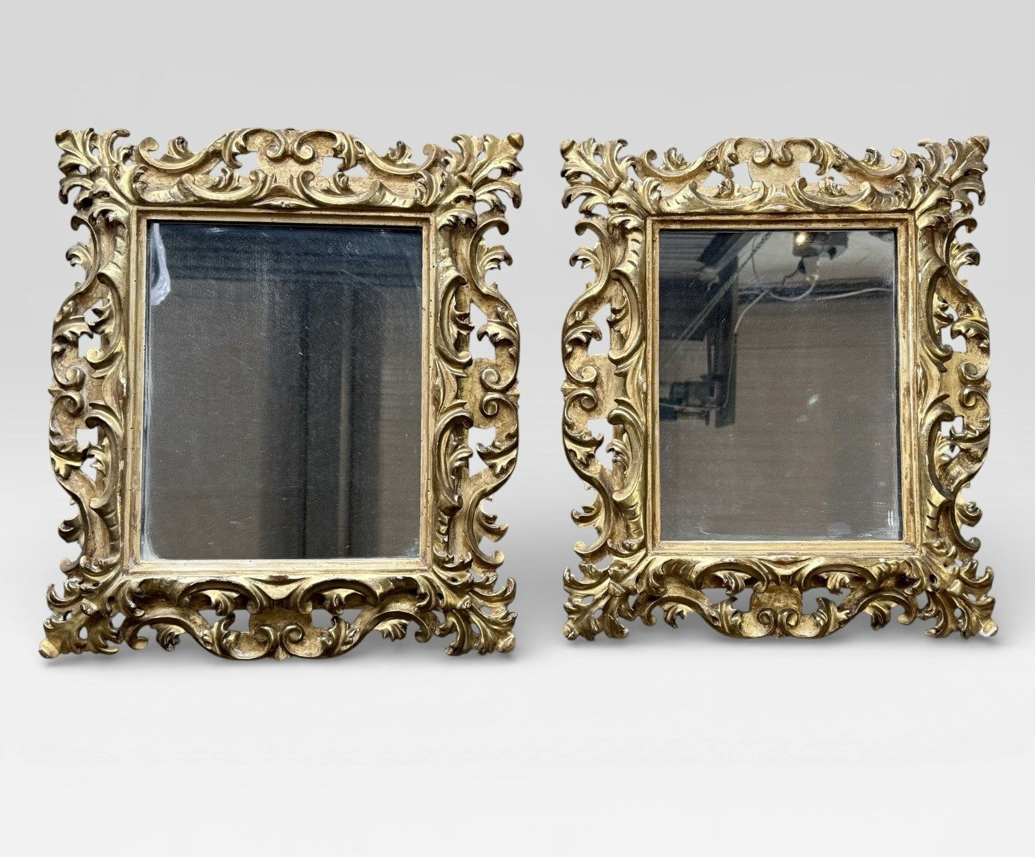 Antique Pair Carved 19th Century Giltwood Florentine Wall Mirrors