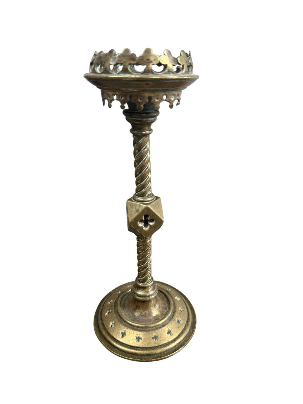 Pair Antique Victorian Brass Gothic Candlesticks Church