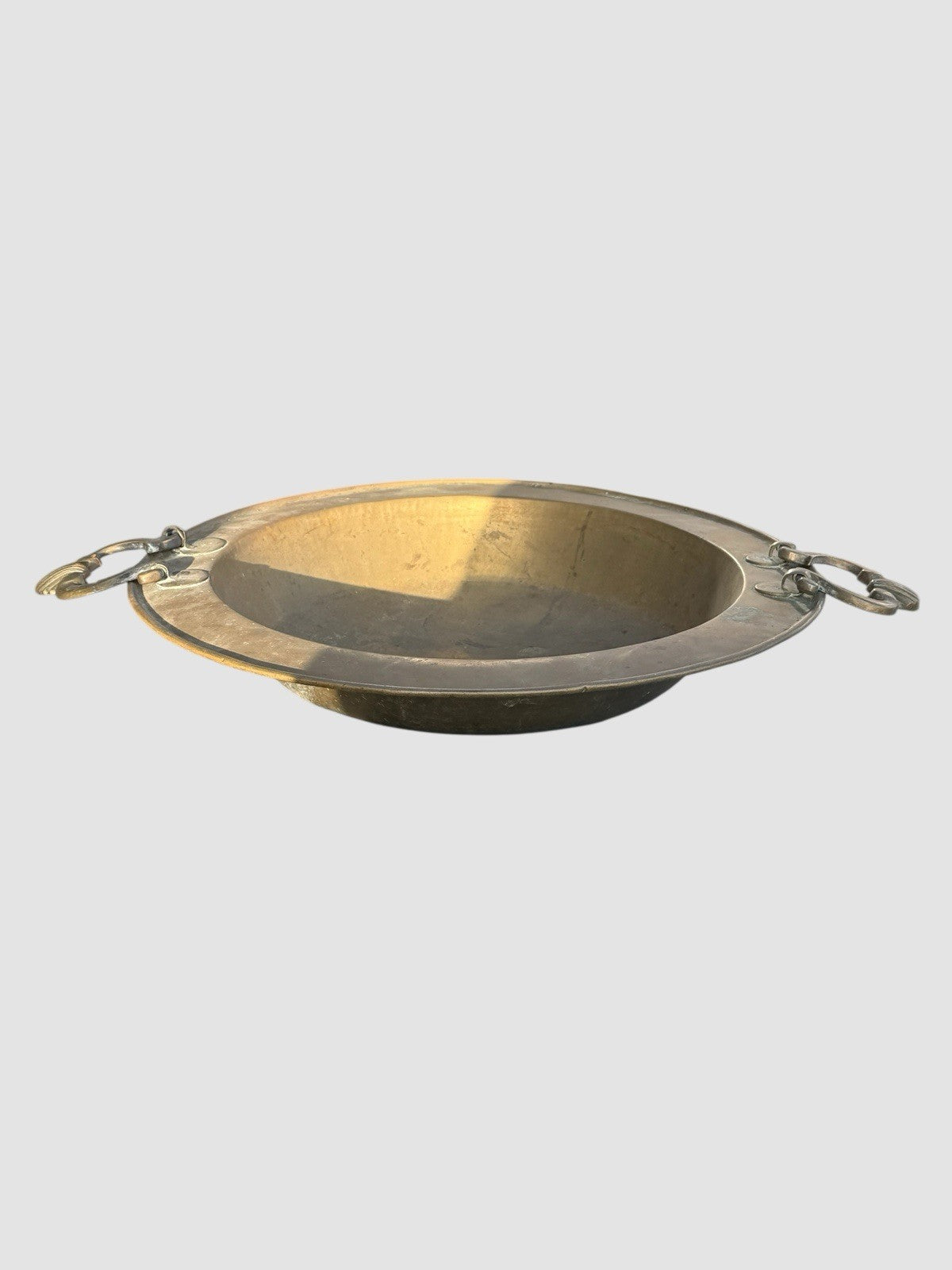 Large Antique Brass Charger Decorative Platter With Ring Handles Victorian Style