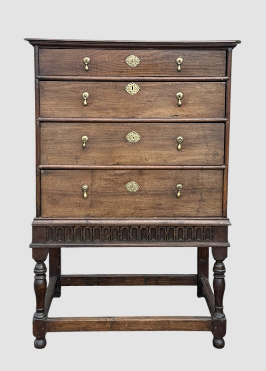18th Century Antique Oak Chest on Stand Georgian Cabinet Drawer Storage Cupboard
