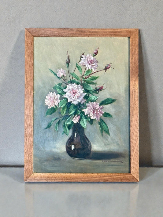 Mid Century Oil On Canvas Still Life Framed