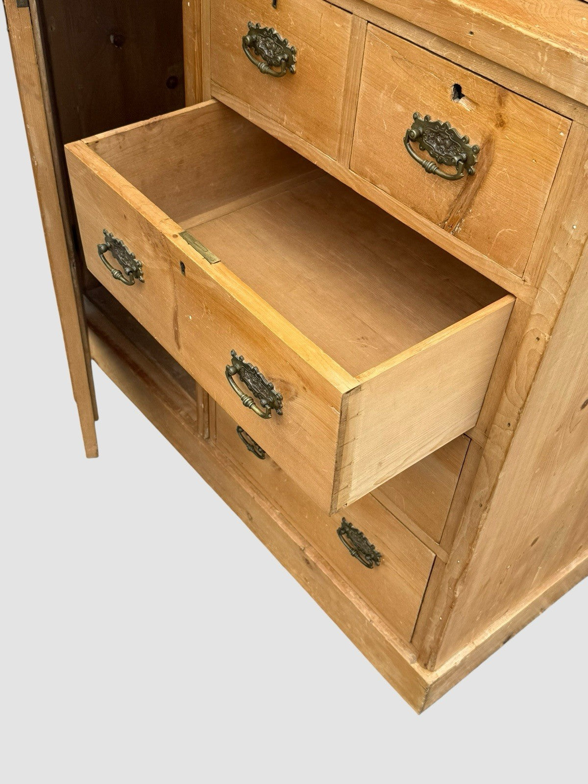 Antique Victorian Pine Wardrobe Rustic Country Armoire Storage Cabinet