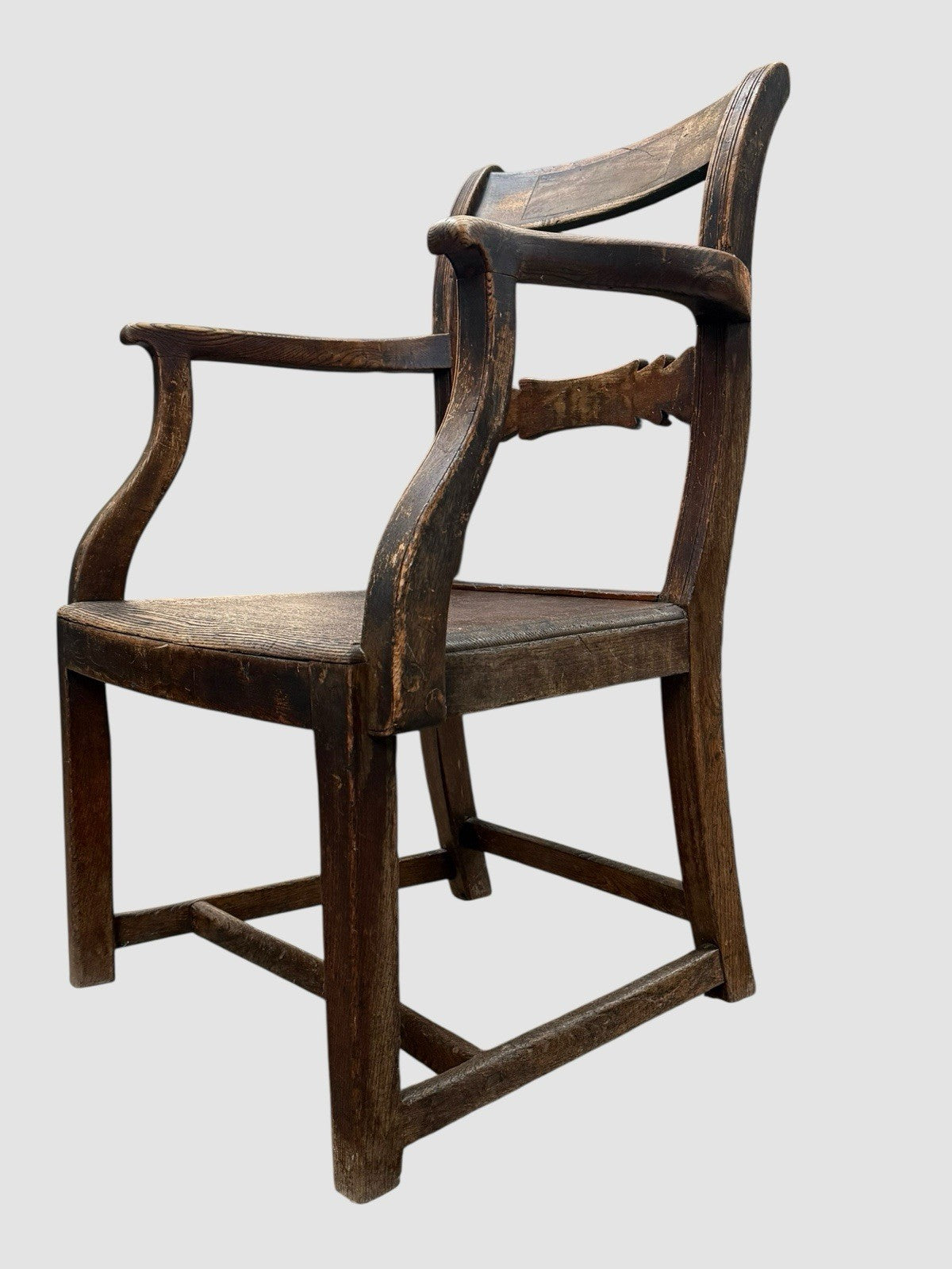 Antique Georgian Welsh Oak Carver Chair 18th Century Country Armchair