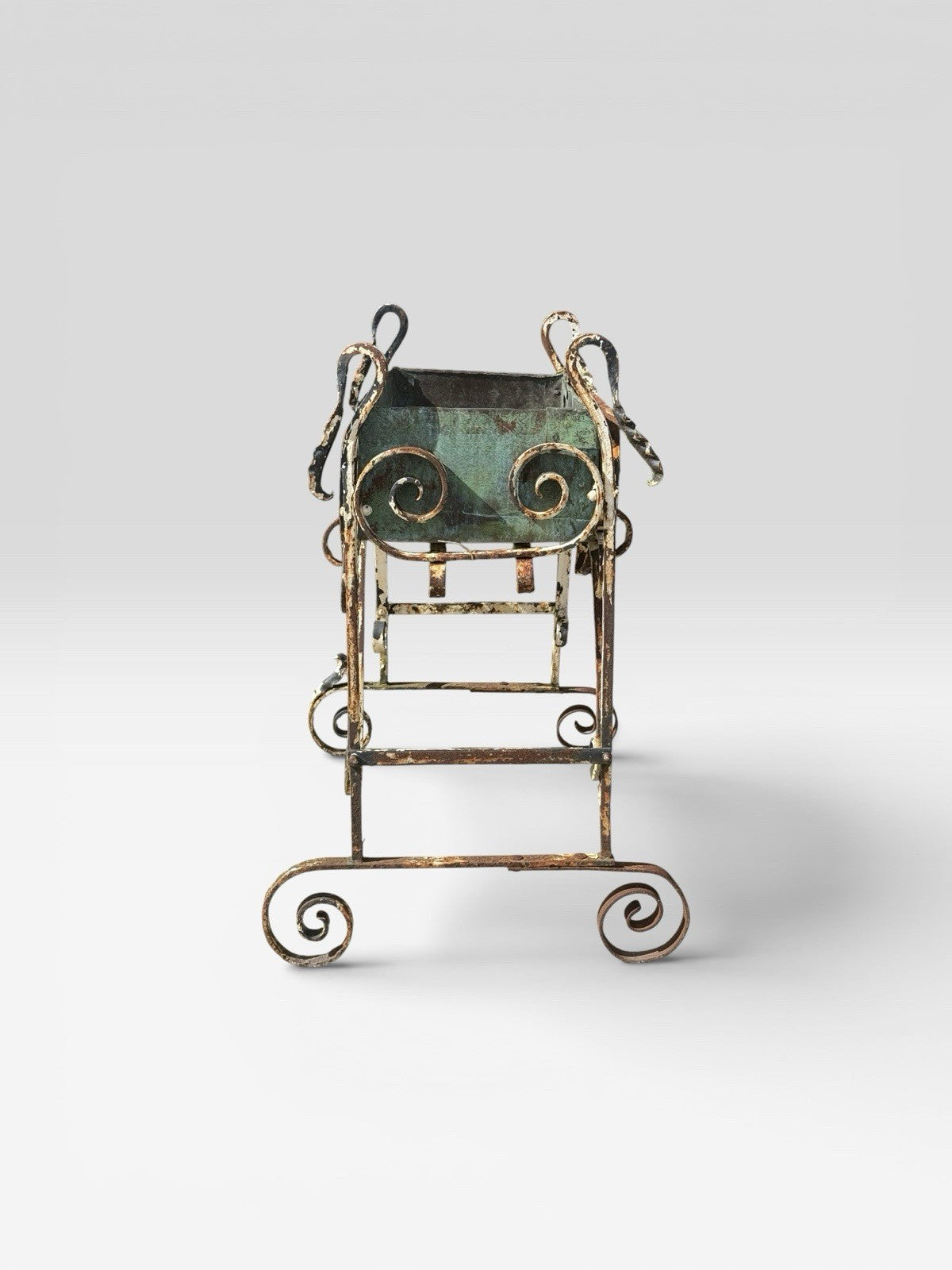 Antique French Wrought Iron Planter Garden Urn Decorative Patio Vintage