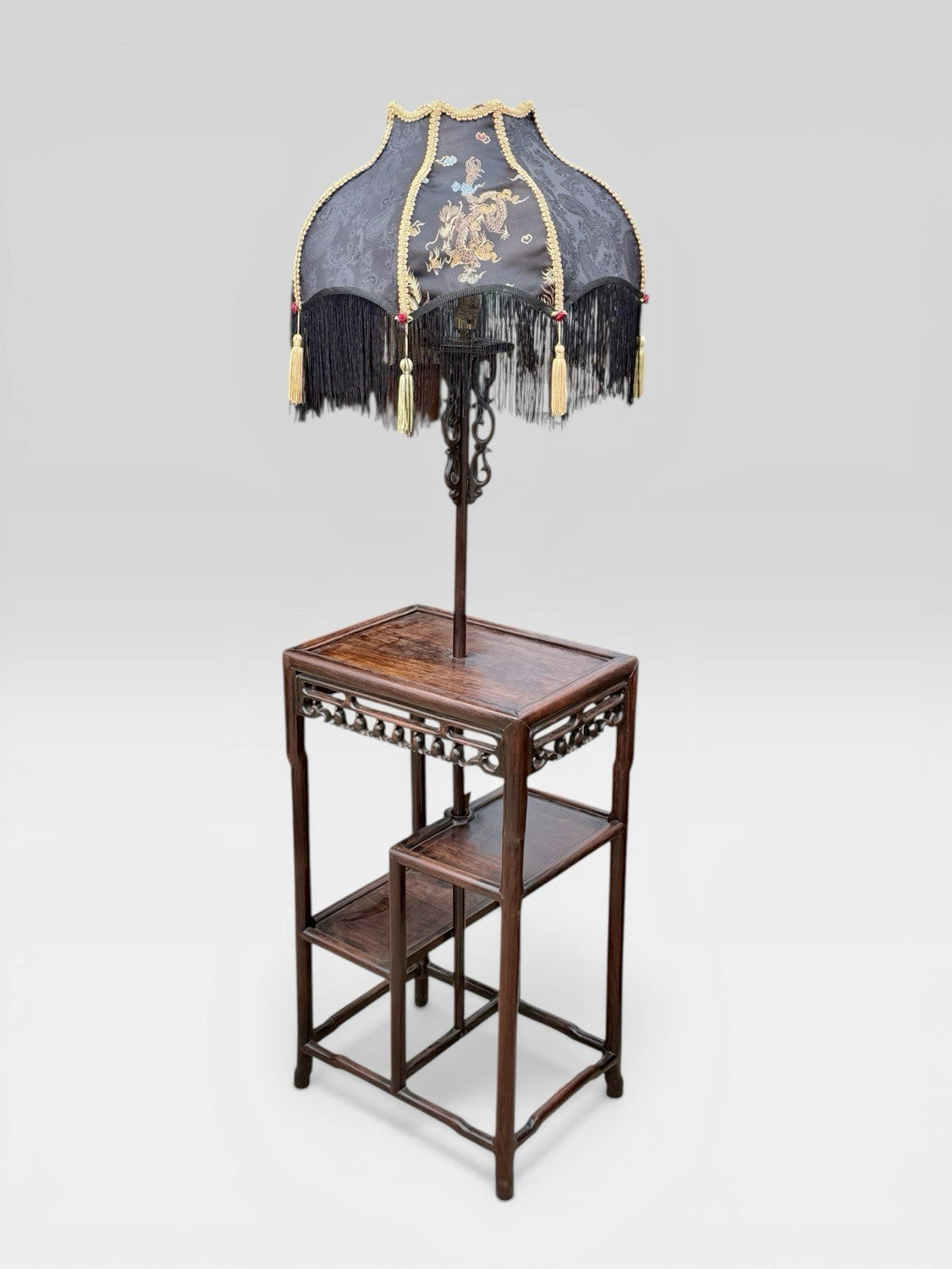 Antique Chinese Hongmu Lamp Table Carved Hardwood Side Table Oriental