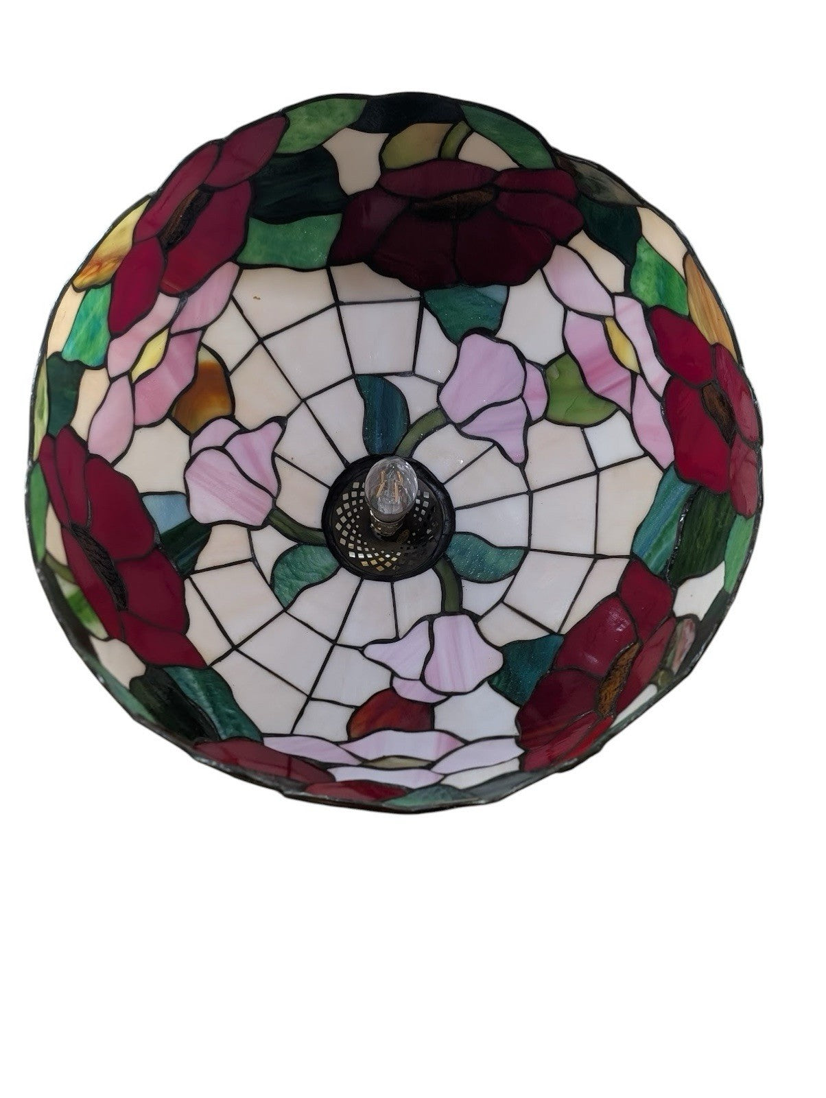 Pair Tiffany Style Glass Ceiling Pendants Vintage Stained Glass Lights