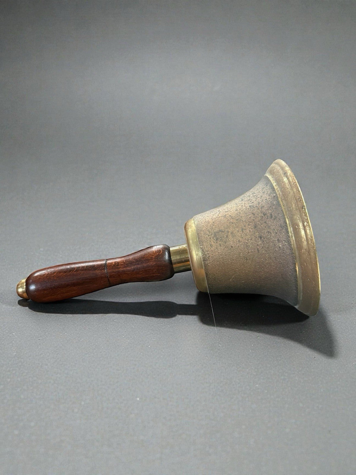 Vintage Brass Turned Wood Hand Held Bell Heavy School Teacher Height 9 Inches