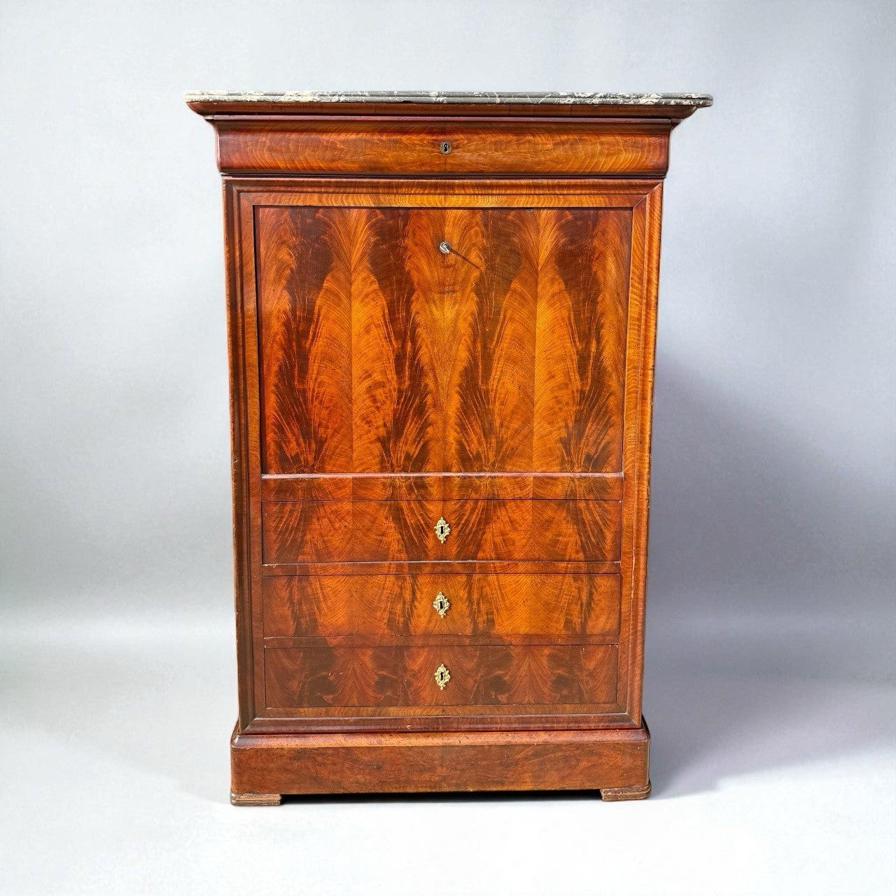 Antique French 19th Century Flame Mahogany Secretaire