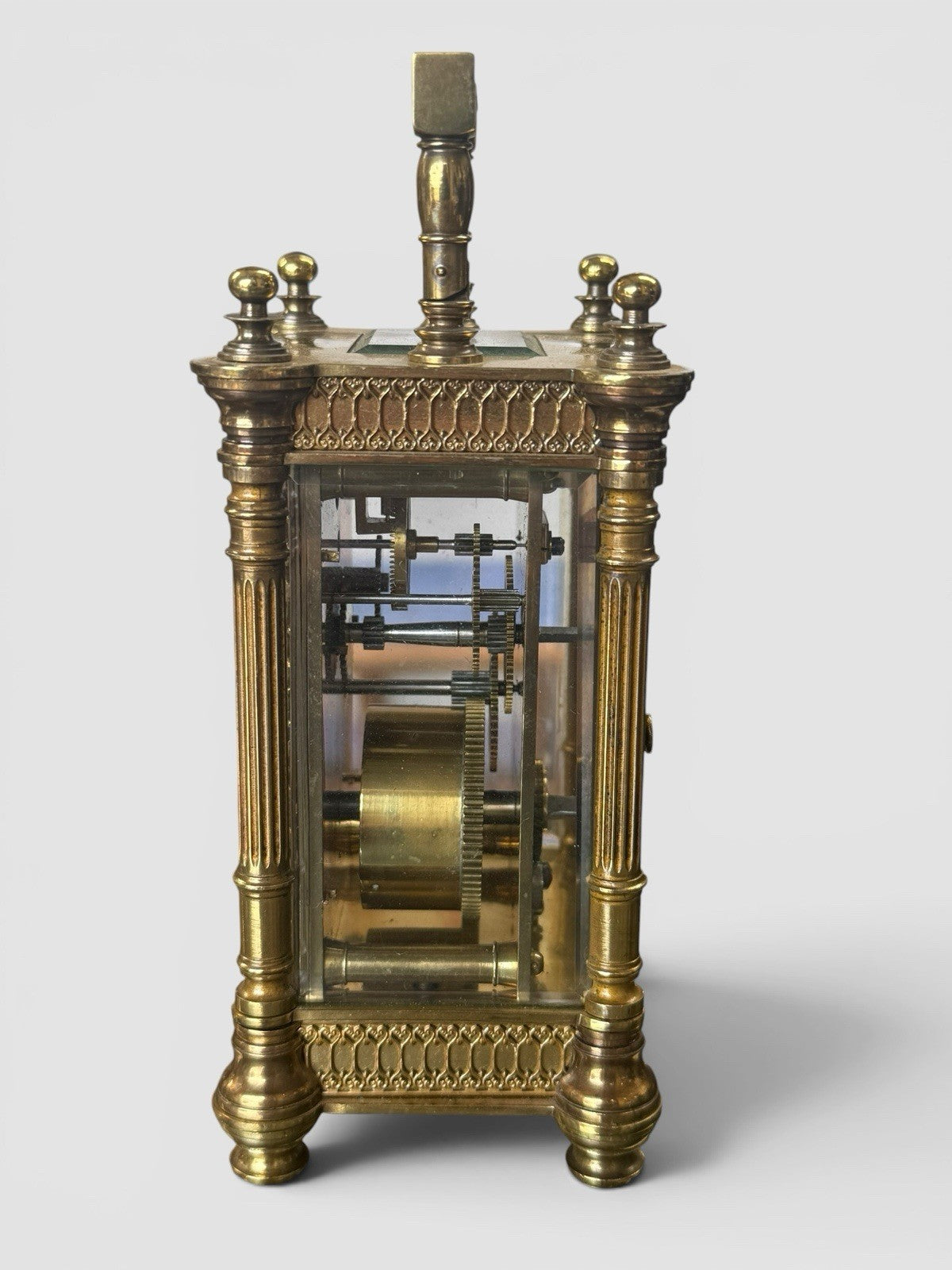 Antique French Gothic Revival Carriage Clock Brass Case Working Timepiece