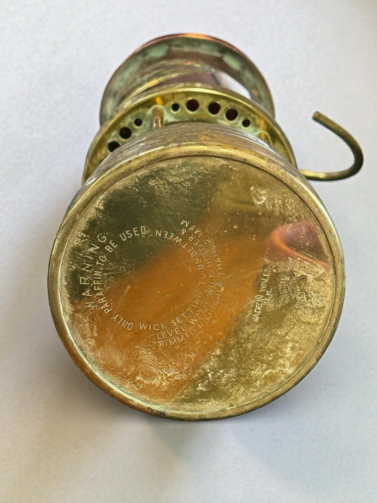 Antique Brass & Copper Welsh Miners Safety Lamp Aberaman Colliery
