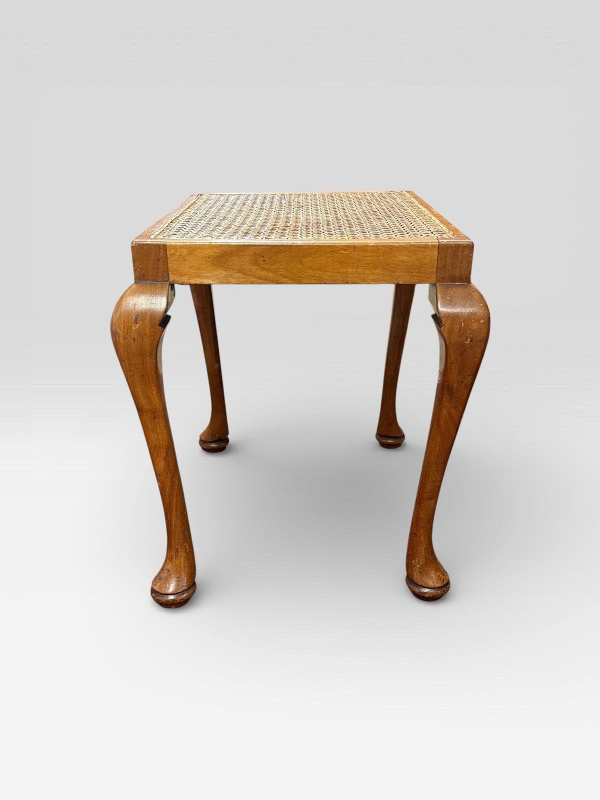 Antique Walnut Framed Cane Stool Footstool Seat